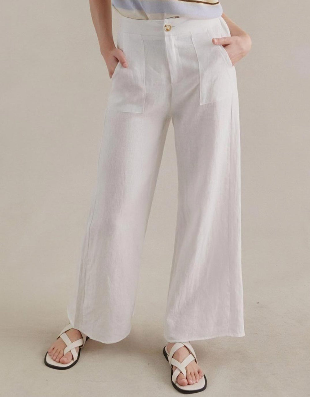 Jude Wide Leg Linen Pants - White