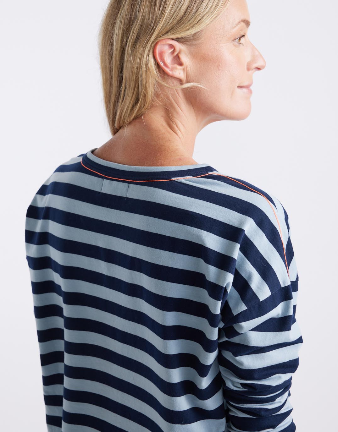 Relaxed Monogram Long Sleeve T-Shirt - Navy/Denim Stripe