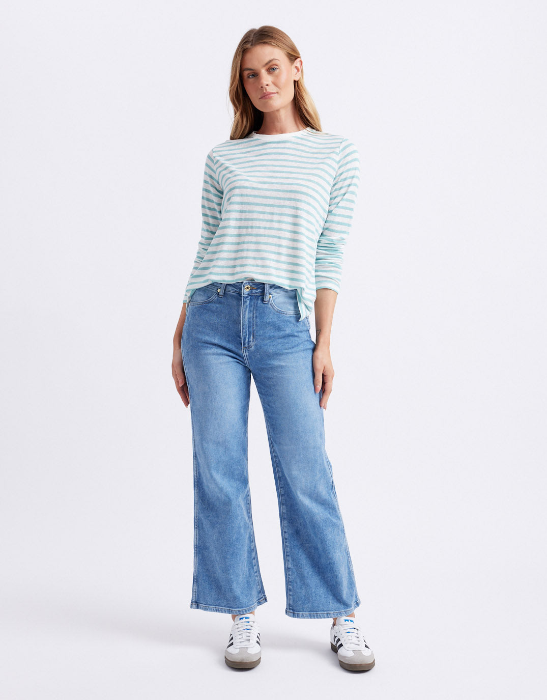 Long Weekend Top - White/Seafoam Stripe