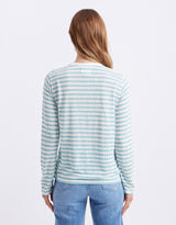 Long Weekend Top - White/Seafoam Stripe