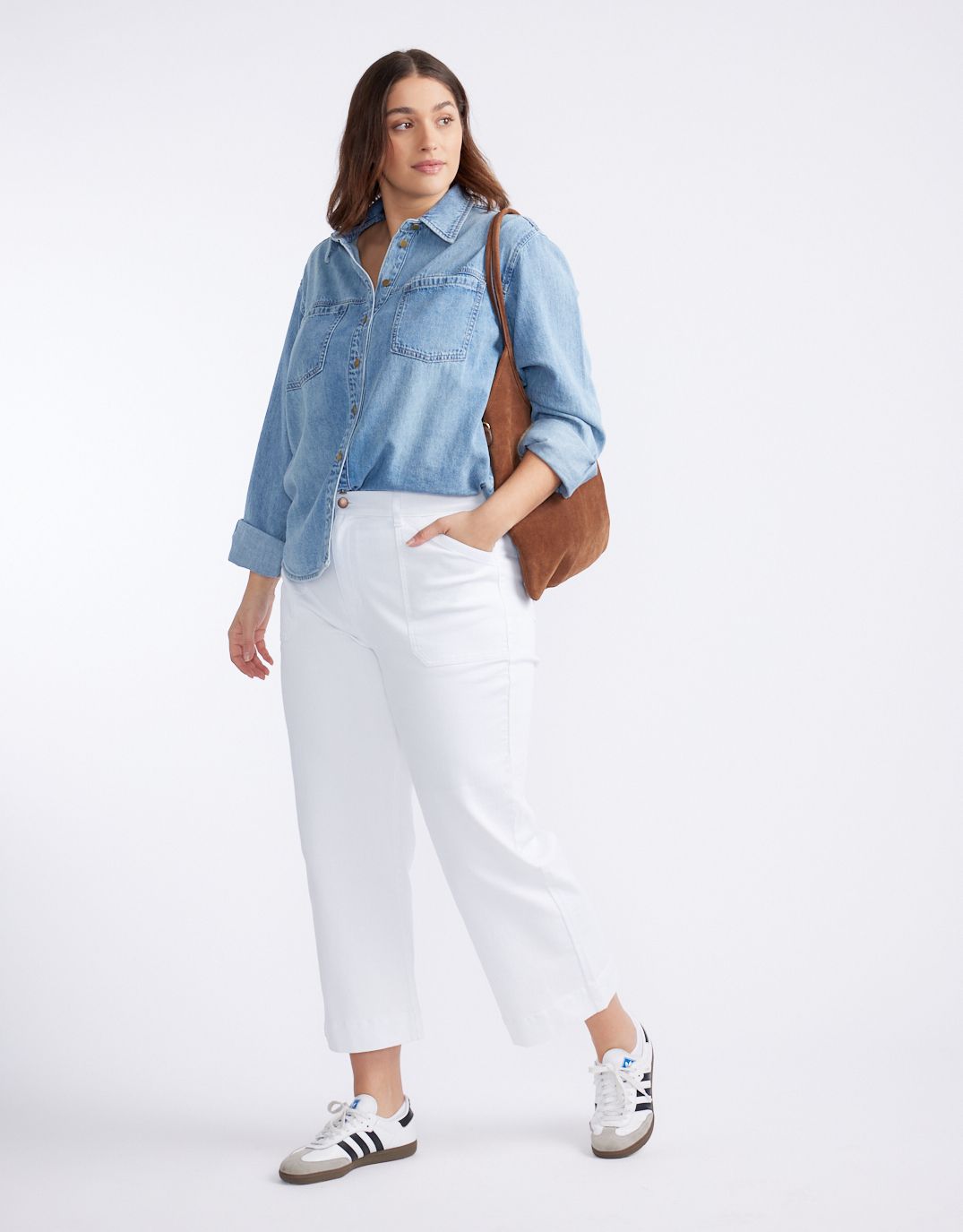 Catalina Cropped Wide Leg Jeans - White