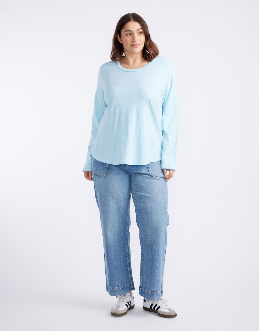 Essential Scoop Hem Long Sleeve T-Shirt - Ice Blue