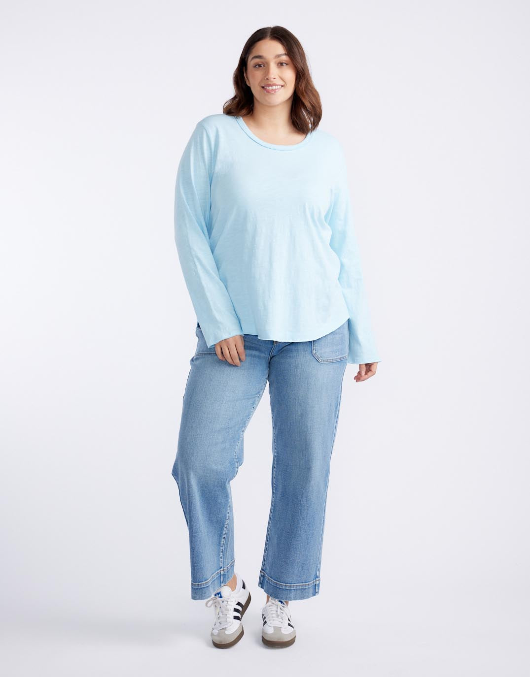 Essential Scoop Hem Long Sleeve T-Shirt - Ice Blue
