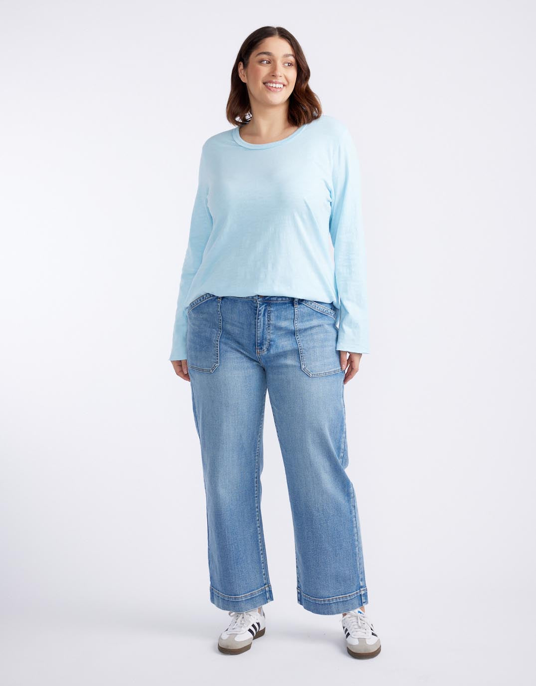 Essential Scoop Hem Long Sleeve T-Shirt - Ice Blue