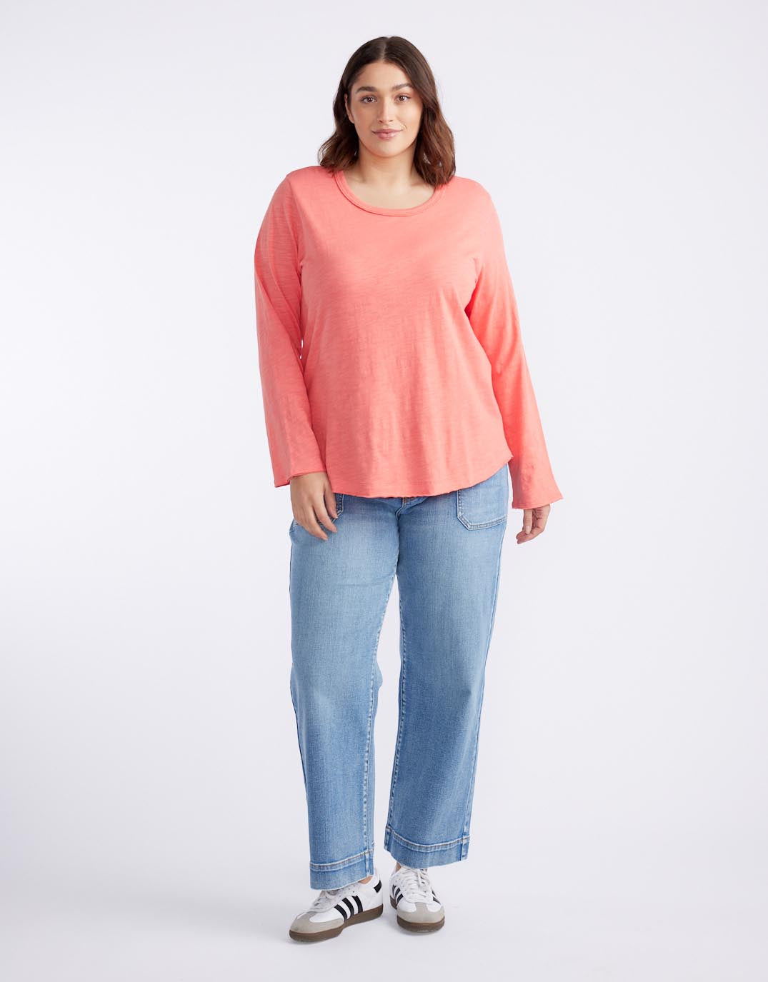 Essential Scoop Hem Long Sleeve T-Shirt - Melon