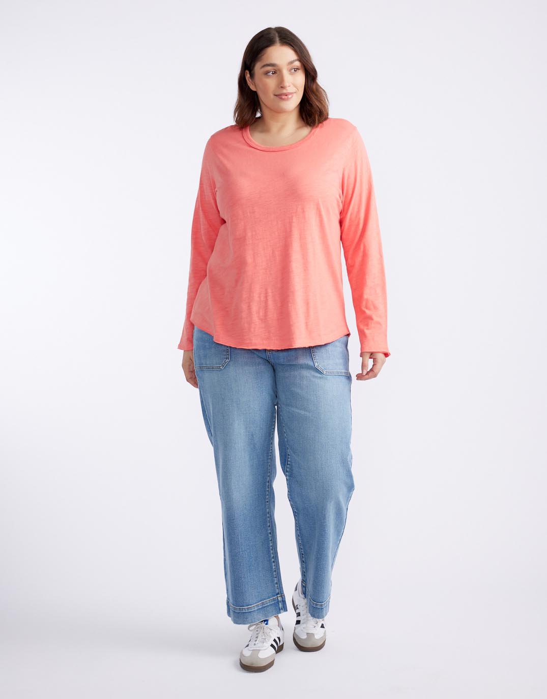 Essential Scoop Hem Long Sleeve T-Shirt - Melon