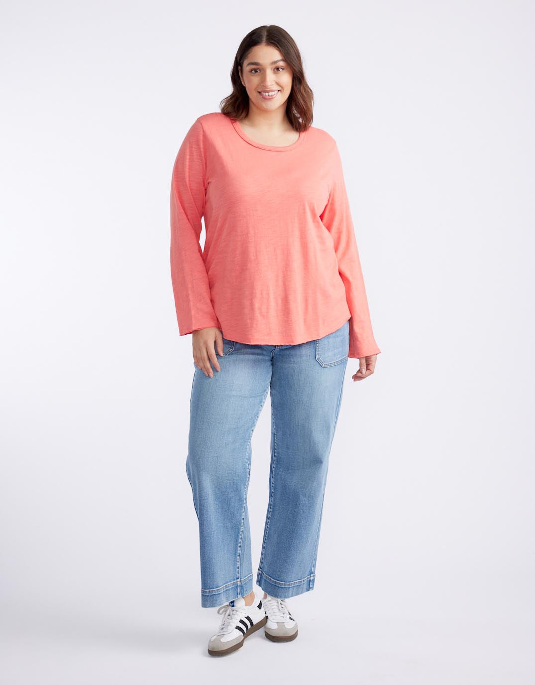 Essential Scoop Hem Long Sleeve T-Shirt - Melon