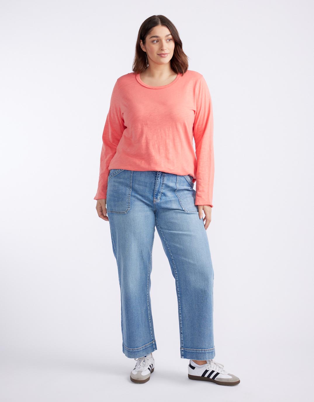 Essential Scoop Hem Long Sleeve T-Shirt - Melon