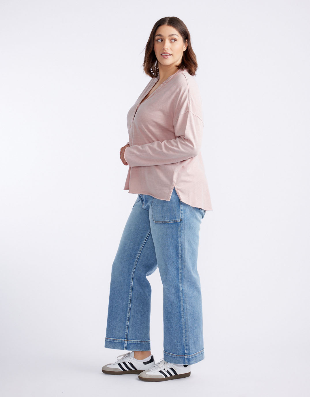 Henley Sunset Top - Dusty Pink