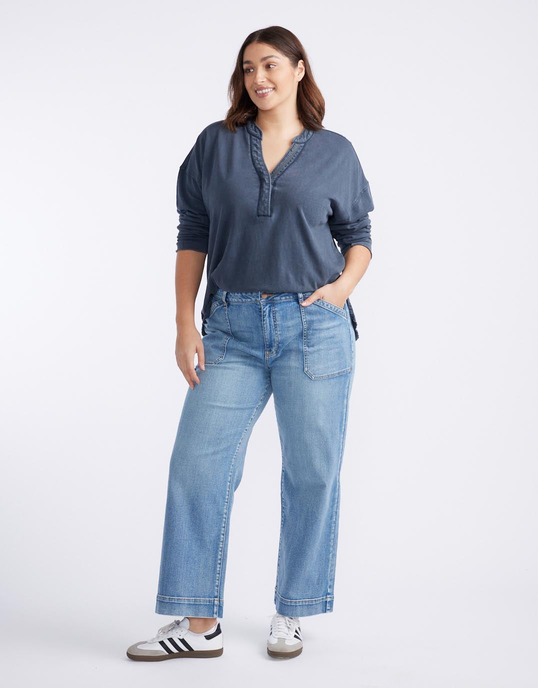 Henley Sunset Top - Washed Navy