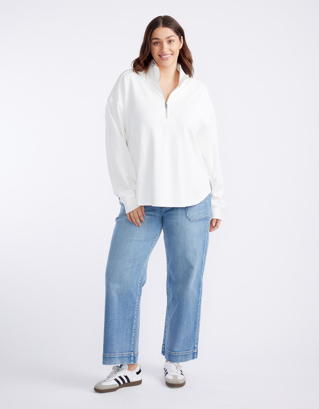 Unwind Half Zip Sweater - White