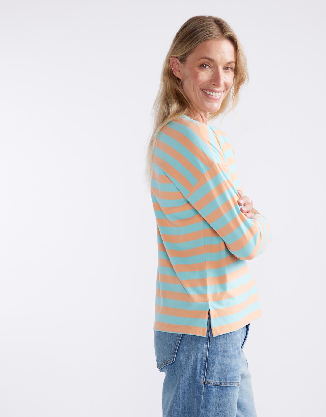 white-co-relaxed-long-sleeve-t-shirt-aqua-peach-stripe-womens-clothing