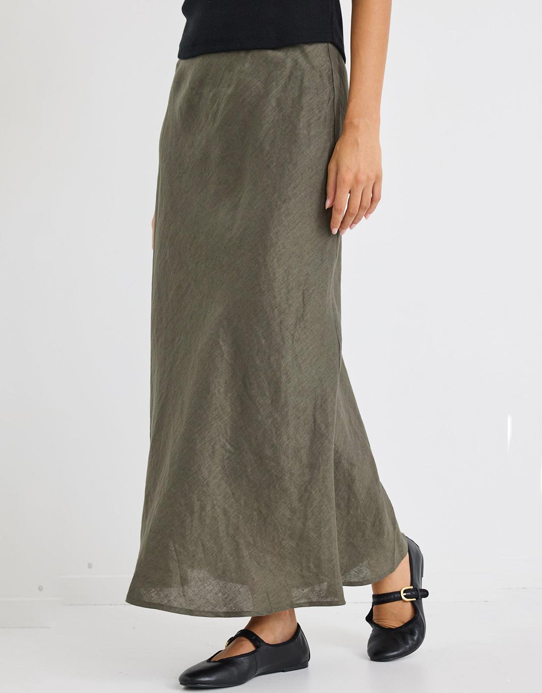 Bliss Linen Bias Midi Skirt - Khaki