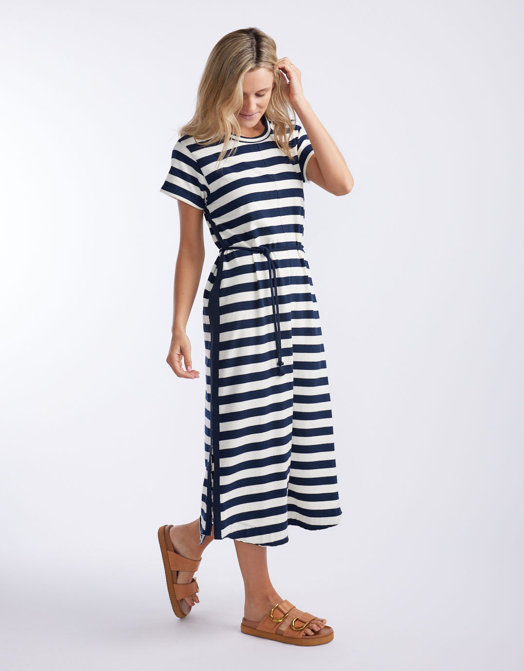 white-co-turn-back-tee-dress-midi-navy-white-stripe-womens-clothing