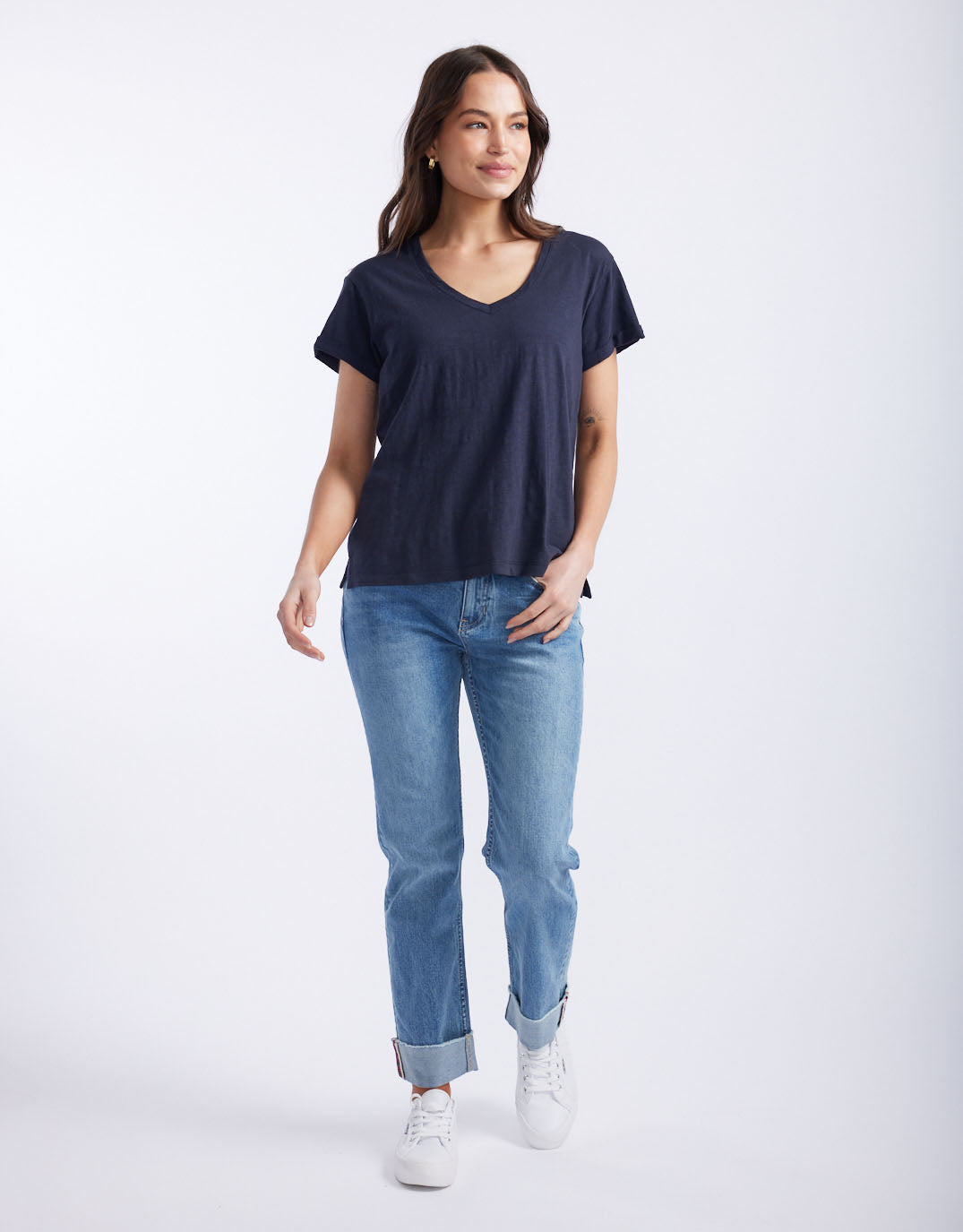 Turn Back V Neck T-Shirt - Navy