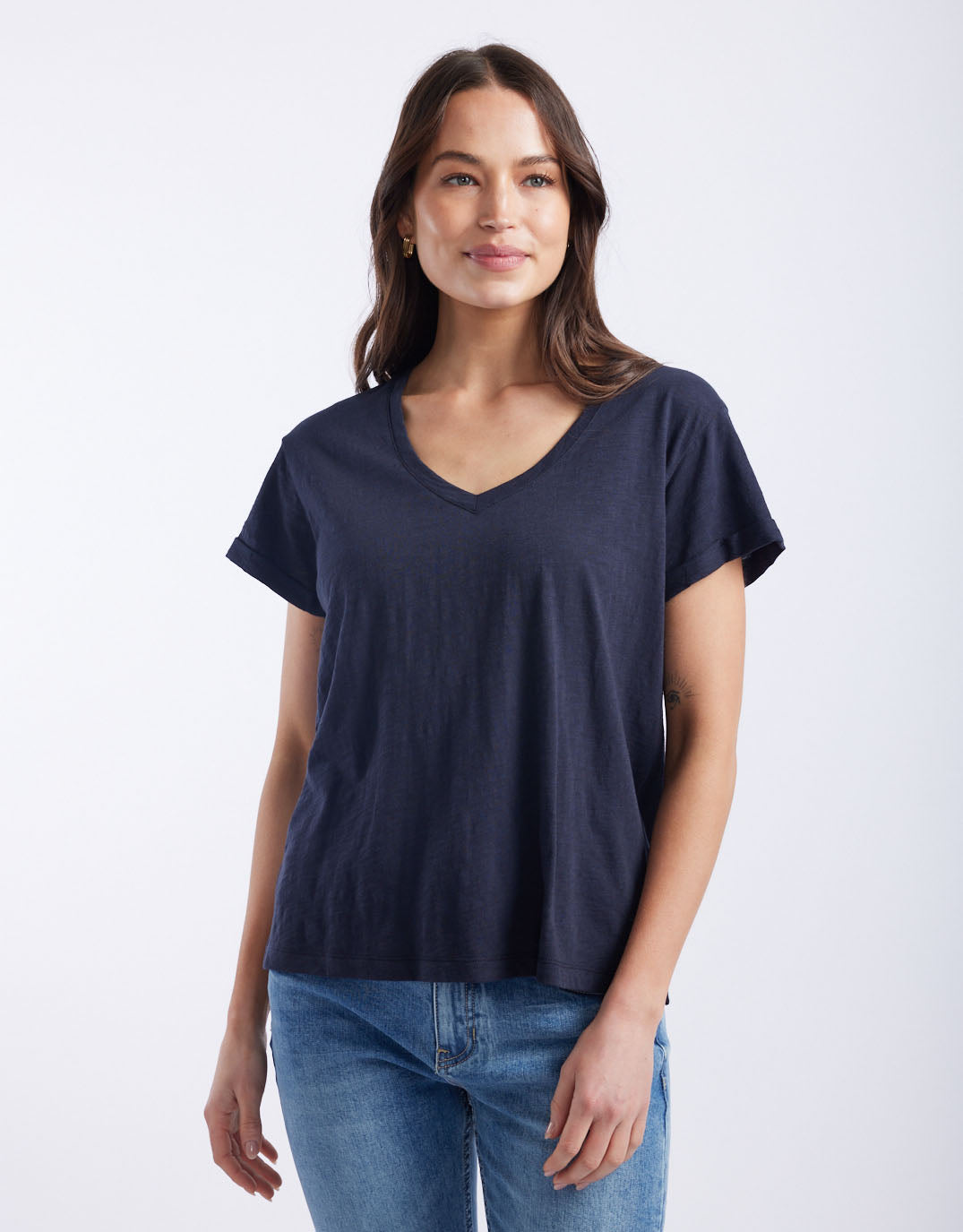 Turn Back V Neck T-Shirt - Navy