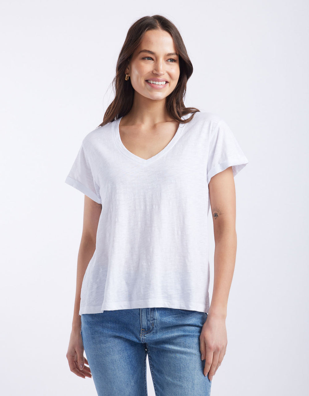 Turn Back V Neck T-Shirt - White