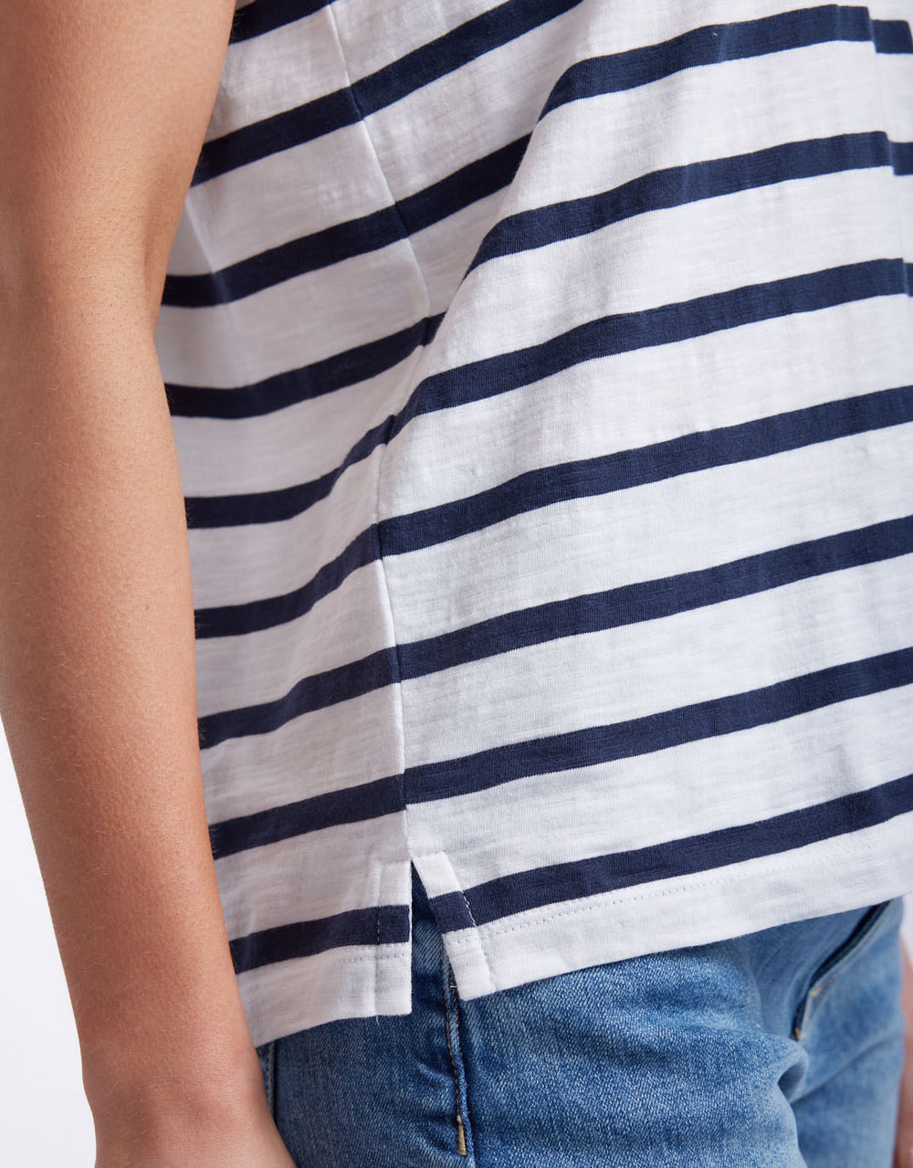 Turn Back V Neck T-Shirt - White/Navy Stripe