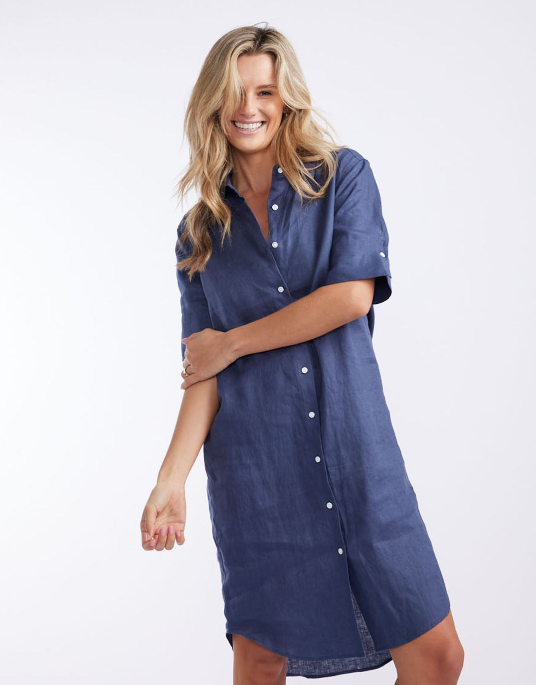 Hettie Linen Shirt Dress - French Navy