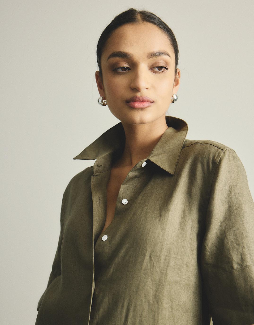 Hettie Linen Shirt Dress - Khaki