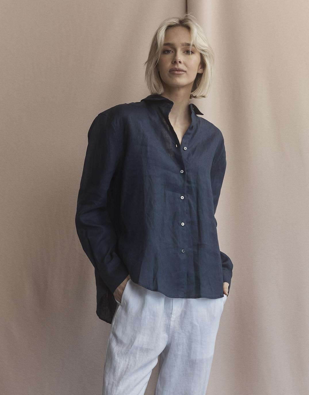 Katie Linen Shirt - Navy