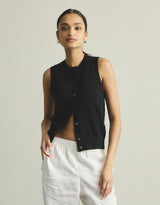 Kyra Button Tank - Black