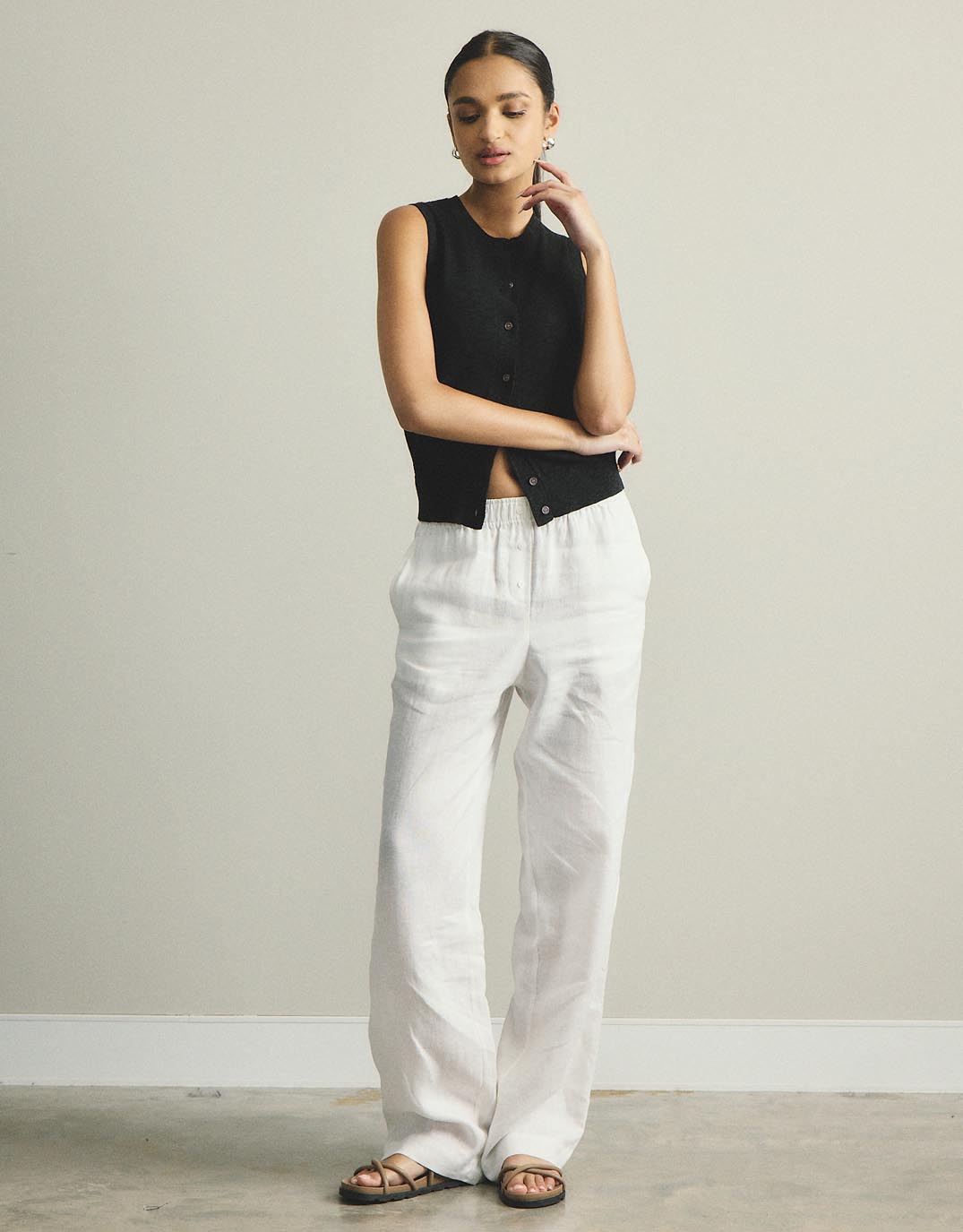 Kyra Button Tank - Black