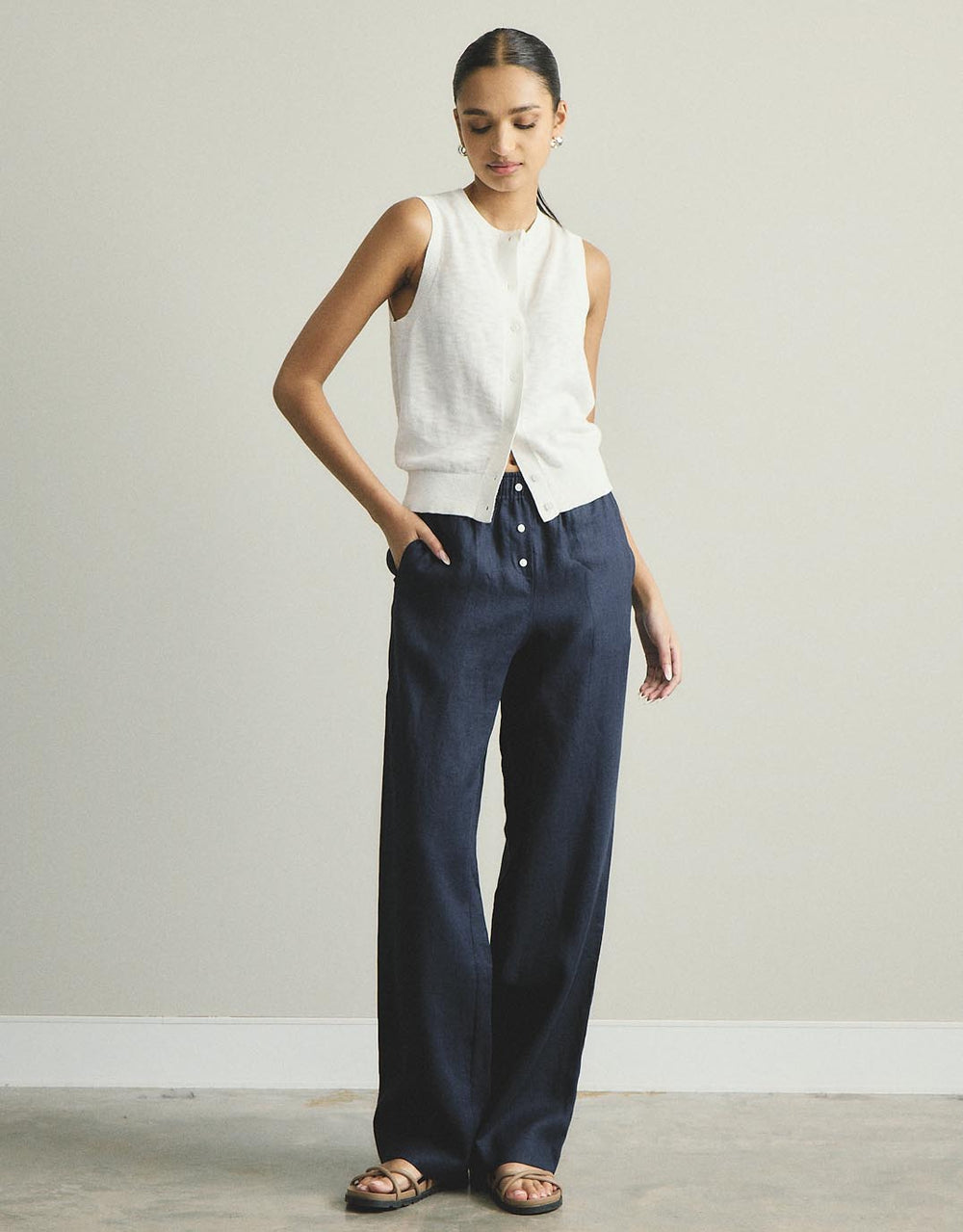 Kyra Button Tank - White