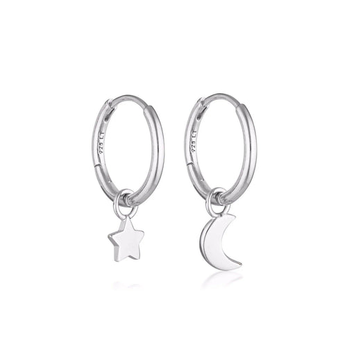 Linda Tahija Jewellery - Star & Moon Huggie Hoop Earrings - Sterling Silver - paulaglazebrook Accessories