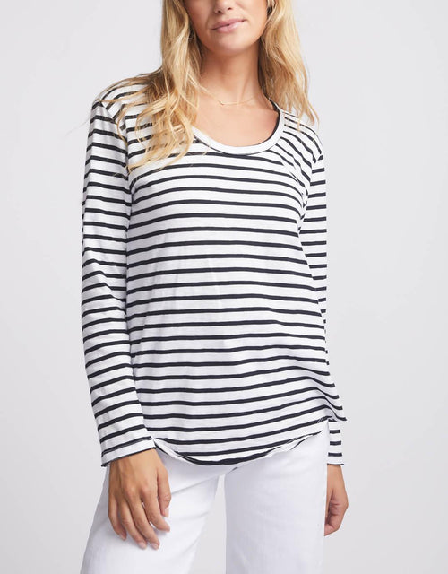 paulaglazebrook. - Original Round Neck Long Sleeve T-Shirt - Black/White Stripe - paulaglazebrook Tops
