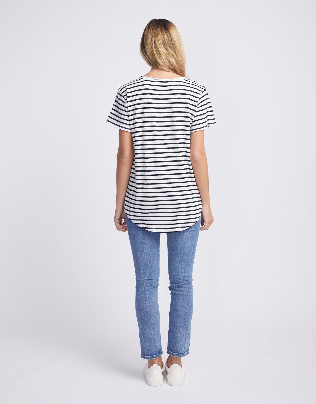 White & Co. - Original V Neck T-Shirt - Black/White Stripe - White & Co Living Tops