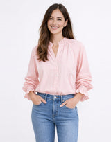 Danica Seersucker Shirt - Mango/White