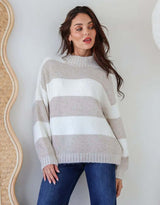 Gigi Wool Blend Stripe Knit - Latte/Winter White