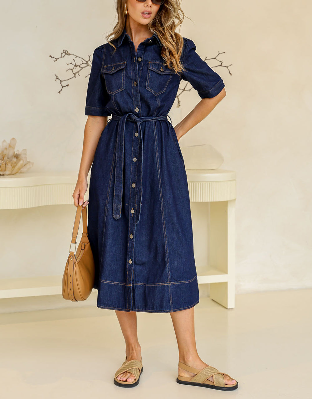 Buy Gemma Denim Midi Dress Dark Blue 132 Fashion for Sale Online United States White Co