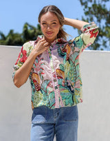 St Tropez Short Sleeve Shirt - Pink Green Multi