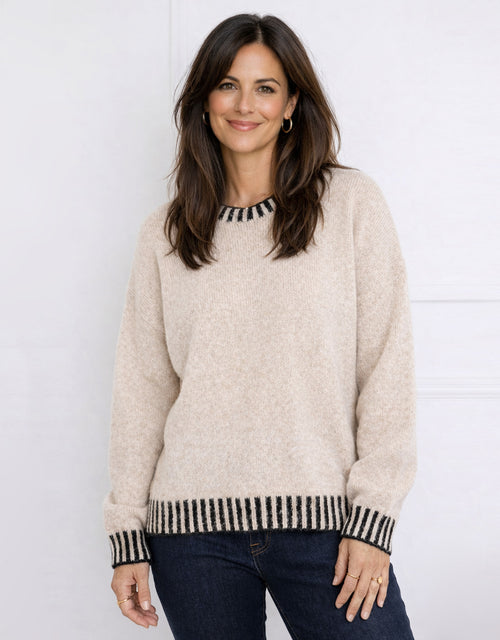 Tilly Wool Blend Crew Neck Knit - Latte/Choc