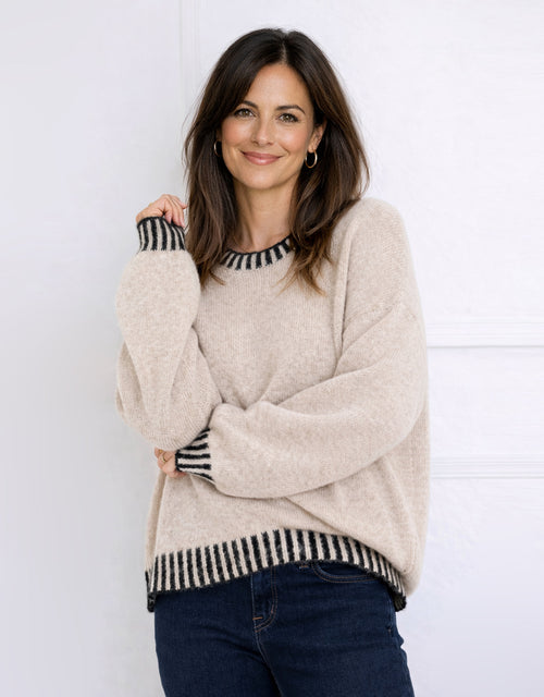 Tilly Wool Blend Crew Neck Knit - Latte/Choc