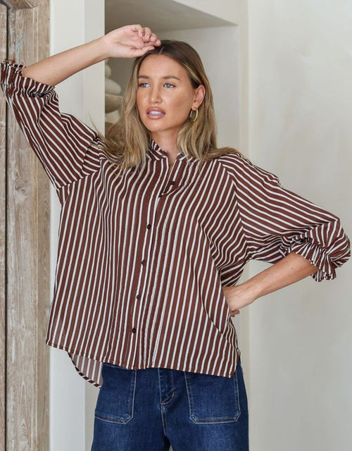 132-fashion-verona-puff-sleeve-shirt-chocolate-white-womens-clothing