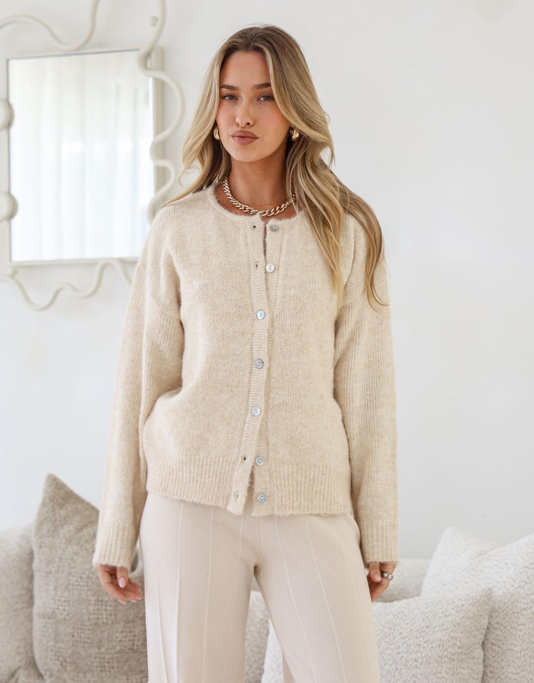 Zara Wool Blend Cardigan - Beige