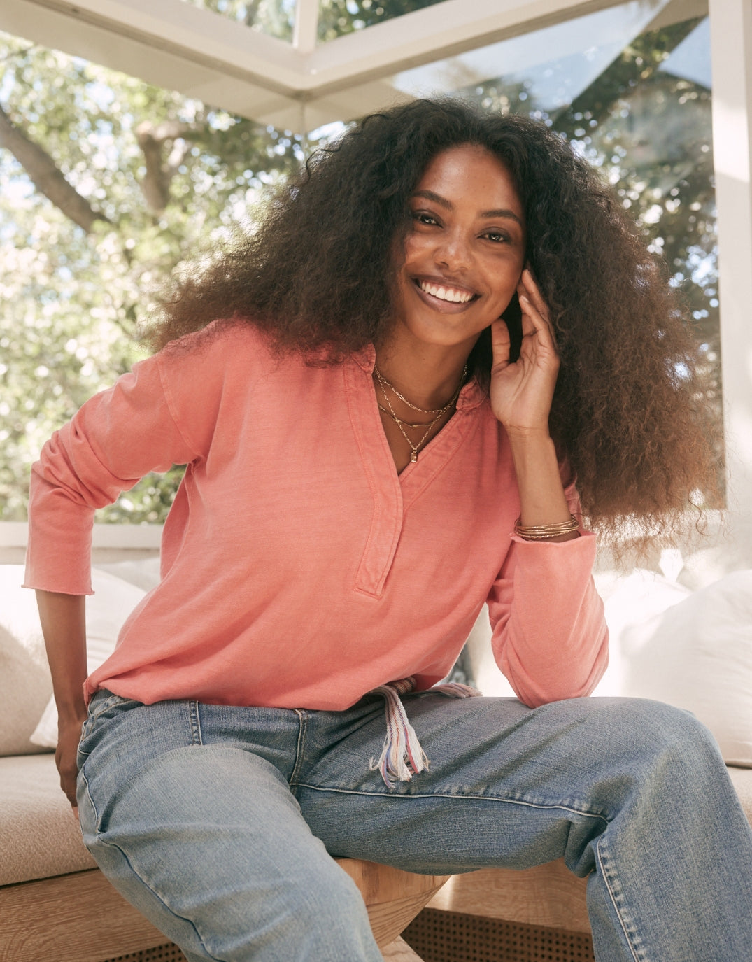 Henley Sunset Top - Melon