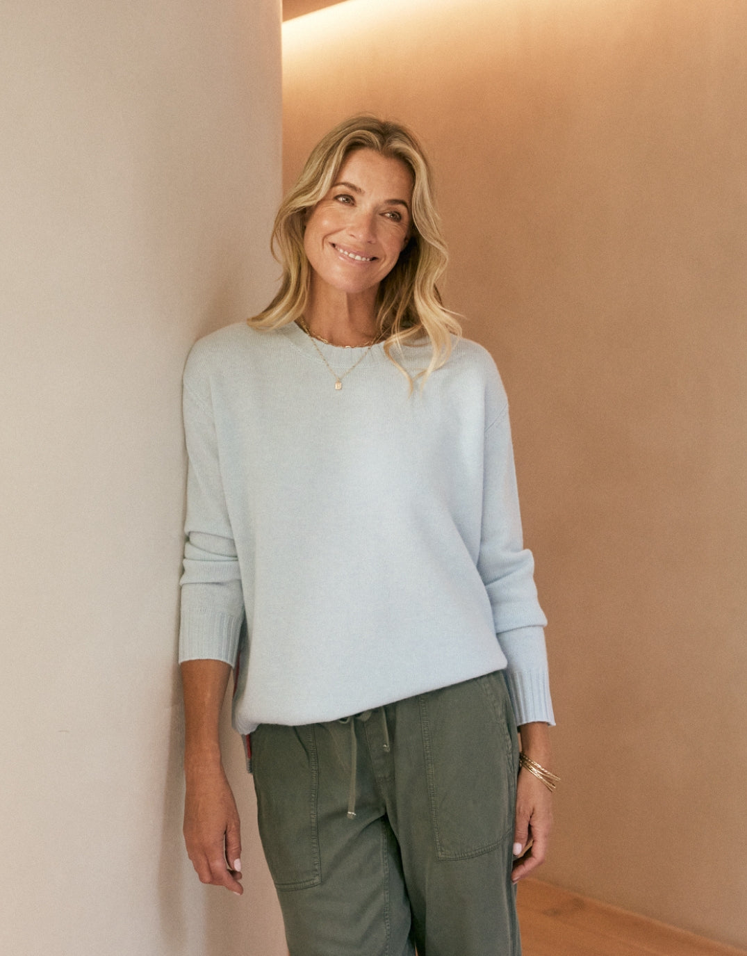 Saint Germain Wool Cashmere Scoop Hem Knit - Ice Blue