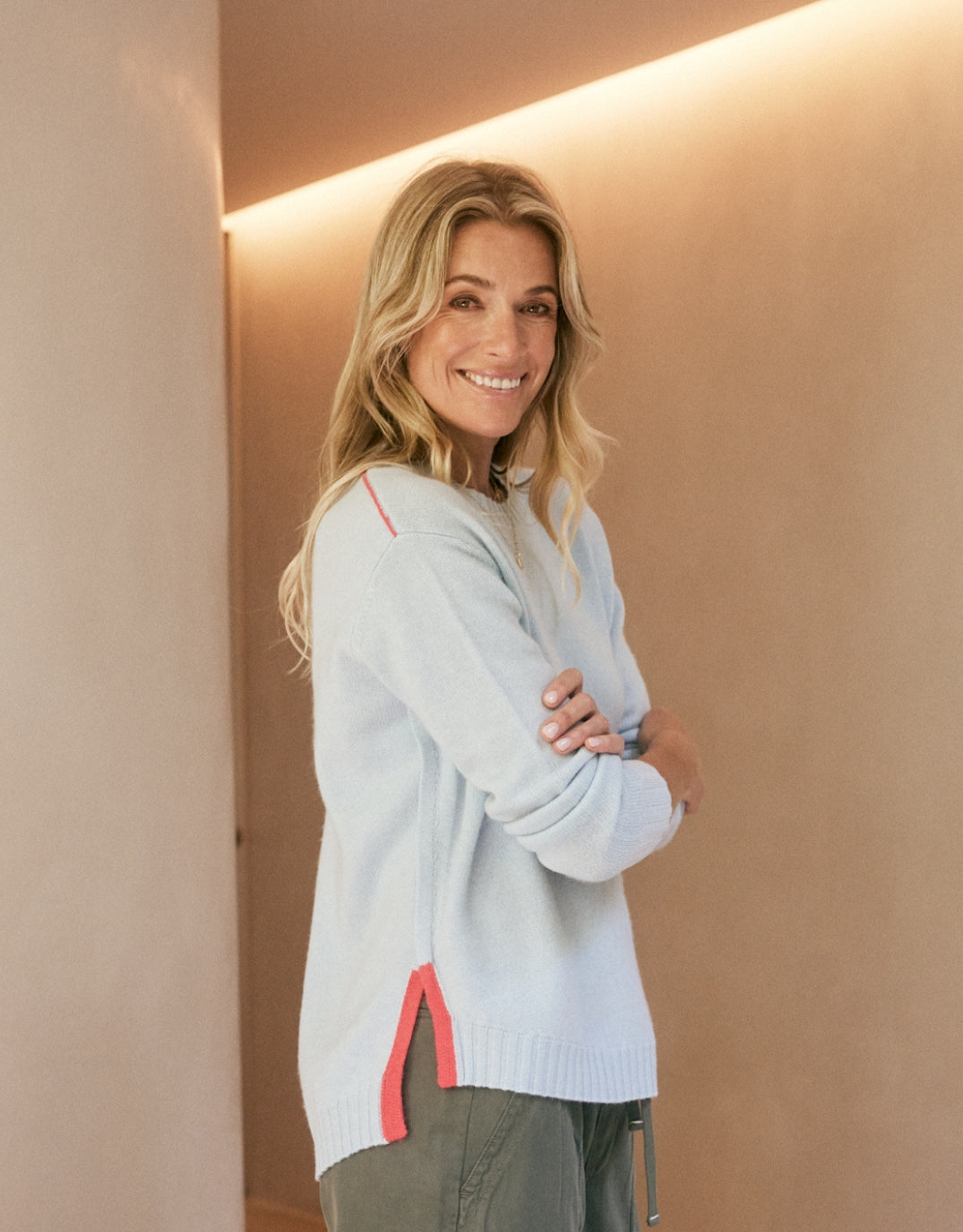 Saint Germain Wool Cashmere Scoop Hem Knit - Ice Blue