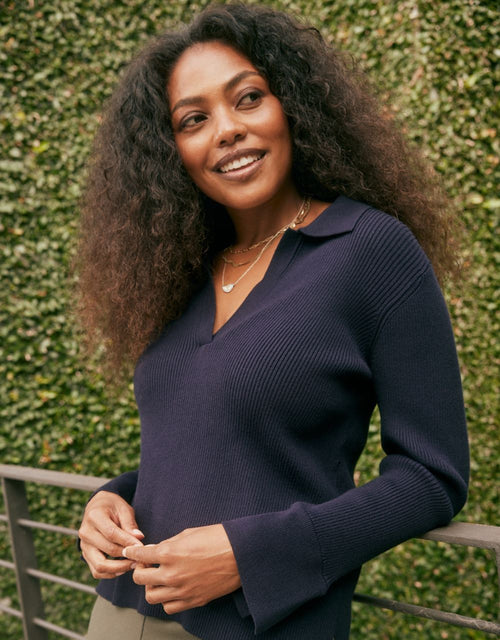 The Refined Rib Long Sleeve Top - Navy