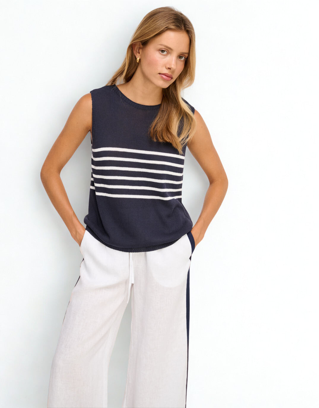 Monaco Pants - White/Navy