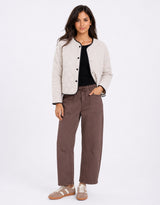 Apex Collarless Quilted Contrast Piping Puffer Jacket - Bone