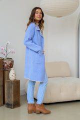 Wool Blend Blanket Stitch Coatigan - Blue/Natural