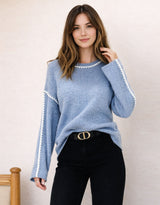 Brielle Blanket Stitch Knit - Blue