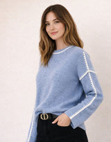 Brielle Blanket Stitch Knit - Blue