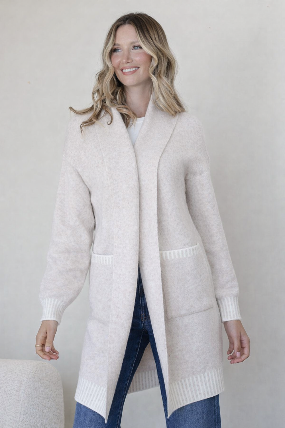 Vera Blanket Stitch Coatigan - Latte