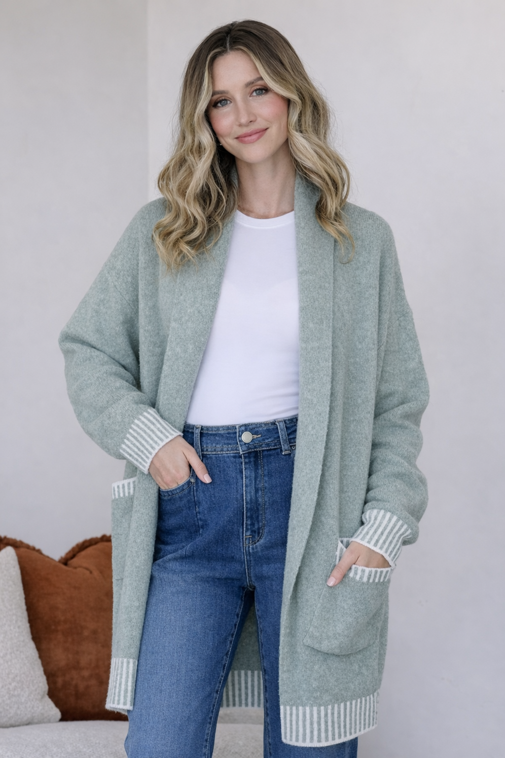 Vera Blanket Stitch Coatigan - Sage